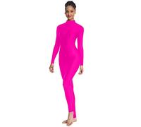 OVIGILY, Langärmeliger Tanzanzug für Erwachsene, Hoher Halsausschnitt, Ganzkörperanzug, Spandex, Catsuit, Knallpink (Hot Pink), S