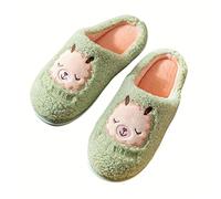 OVLAJ Hausschuhe Damen Frauen Männer Winter Warme Hausschuhe Cartoon Alpaka Pelzig Dicke Solte Baumwollschuhe Home Home Home Jungen Jungen Mädchen Nicht-Rutschrutschen-Green,38-39