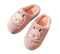 OVLAJ Hausschuhe Damen Frauen Männer Winter Warme Hausschuhe Cartoon Alpaka Pelzig Dicke Solte Baumwollschuhe Home Home Home Jungen Jungen Mädchen Nicht-Rutschrutschen-Pink,38-39