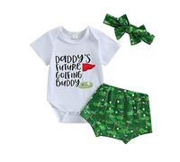 Owegvia Baby Boys Clothes Anzüge Letter Print Kurzarm Rundhalsausschnitt Strampler Golf Print Shorts Stirnband Baby Boy Outfits (Green, 12-18 Months)