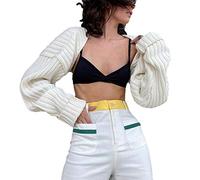 Owegvia Bolero Shrug Y2K Open Front Crop Cardigan Ribbed Knit Long Sleeve Bolero Sweater Knit Crop Cardigan Sweater Shrug (White, One Size)