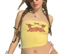 Owegvia Cute Tube Top for Women Deer Bow Print Bandeau Show Navel Cropped Tank Tops Coastal Cowgirl Clothes (Yellow, M)