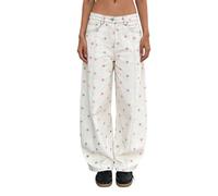 Owegvia Damen Jeans 2026 Polka Dot Pattern Barrel Jeans Boyfriend Y2K Casual Wide Leg Mid Rise Denim Pants, rose, M