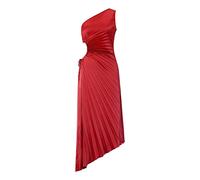 Owegvia Damen Satin Gerafftes Ballkleid EIN-Schulter-Ärmelloses Bodycon Partykleid Elegantes Einfarbiges Cocktail Abendkleid (01-Rot, S)