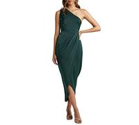 Owegvia Damen Satin Gerafftes Ballkleid EIN-Schulter-Ärmelloses Bodycon Partykleid Elegantes Einfarbiges Cocktail Abendkleid (Dunkelgrün, XL)