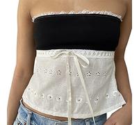 Owegvia Damen Sexy Y2k Bandeau Top Schulterfrei Trägerlos Tube Top Fee Spitze Ärmellos Crop Tops Slim Fit Rückenfrei Tanks Weste E Mädchen Streetwear Club Party (02-Schwarz, S)