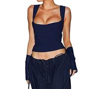 Owegvia Damen Y2k Spaghetti Strap Camisole Vest Sexy Slim Fit Sleeveless Crop Tank Top Ästhetische E Mädchen Fee Grunge Sling Vest Club Streetwear (Blau, S)