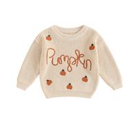 Owegvia Infant Unisex Baby Oversized Knit Sweater Chunky Halloween Pumpkin Long Sleeve Pullover Sweater Baby Girl Jumper (Beige Pumpkin, 3-6 Months)