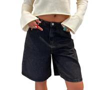 Owegvia Jorts Y2k knielange Denim-Shorts für Damen, hohe Taille, Baggy-Jeans-Shorts, Bermuda-Shorts, gerades Bein, Schreiner-Shorts, Schwarz , S