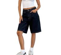 Owegvia Jorts Y2k Womens Knee Length Denim Shorts High Waist Baggy Jean Shorts Bermuda Shorts Straight Leg Carpenter Shorts (D- Indigo, L)