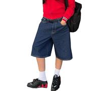 Owegvia Jorts Y2k Womens Knee Length Denim Shorts High Waist Baggy Jean Shorts Bermuda Shorts Straight Leg Carpenter Shorts (Dark Blue, S)