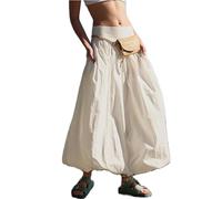 Owegvia Langer Ballon-Rock für Damen, elegant, hohe Taille, einfarbig, A-Linie, lässig, fließende Röcke, Kokosmädchen, ästhetisch, A: Elfenbeinfarben, XL