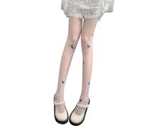 Owegvia Sheer Tights For Women Summer Sheer Tights High Waist Butterfly Print Pantyhose Thigh High Stockings Club Outfits (White Style 1, One Size)
