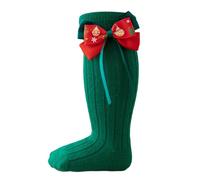 Owegvia Toddler Girls Sweet Bow Socks Knit Ribbed Princess Knee High Socks Christmas Stocking Xmas Socks For Kids (Green Letter, 2-4 Years)