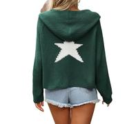 Owegvia Unisex Y2k Knit Sweater with Hood Cable Knit Hoodie Sweater with Star Print Hooded Sweater Aesthetic Hoodies (Green, M)