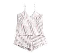 Owegvia Women’s Two Piece Lounge Set Y2k Sleeveless Heart Print Cami Tops and Shorts Set Women Pajamas Set (White, M)