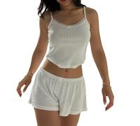Owegvia Women 's Two Piece Lounge Set Y2k Sleeveless Heart Print Cami Tops and Shorts Set Women Pajamas Set (B- White, S)