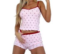 Owegvia Women 's Two Piece Lounge Set Y2k Sleeveless Heart Print Cami Tops and Shorts Set Women Pajamas Set (A- Pink, S)