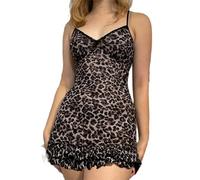 Owegvia Women Sexy Leopard Print Dress Spaghetti Strap Backless Leopard Outfits Tropical Leopard Print Dress for Party Club Night (Black, M)
