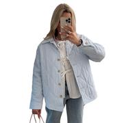 Owegvia Womens Puffer Jacket Stripe Turn-Down Collar Buttons Quilted Coat Fall Winter Long Sleeve Padded Jacket Outerwear (Blue, L)