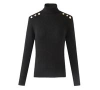 OWEIEYEU Damen Rollkragenpullover, einfarbig, schmaler Pullover, lässiges Oberteil mit Knöpfen, Schwarz , XL