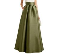 OWEIEYEU Damen-Satinrock, A-Linie, bodenlang, einfarbig, hohe Taille, Vintage, lässig, übergroßer langer Bademantel, Army En8, 40