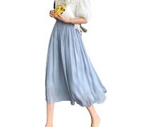 OWEIEYEU Damenrock, lässig, Sommer, einfarbig, hohe Taille, mittellang, A-Linie, lässig, fließend, langer Rock, hellblau, Einheitsgröße
