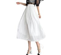 OWEIEYEU Damenrock, lässig, Sommer, einfarbig, hohe Taille, mittellang, A-Linie, lässig, fließend, langer Rock, weiß, Einheitsgröße