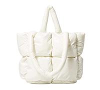 OWGSEE Puffer Tote Bag, Weiche Puffy Taschen für Frauen Leichte Winter Daunen Baumwolle Gepolsterte Gesteppte Tragetasche Schulter Handtasche Geldbörse, Weiss/opulenter Garten, Medium