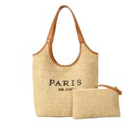OWGSEE Stroh-Tragetaschen für Damen, Sommer-Geldbörse und Handtaschen, gewebter Bast, Strandtasche mit Münzgeldbörse, Khaki, Medium