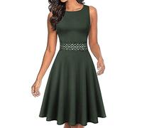 OWIN Damen Vintage Floral Spitze Ausgestellt A-Linie Swing Casual Party Cocktail Kleider Ärmellos, Dunkelgrün, X-Groß