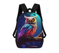 Owl Blue Night 17inch Schulrucksack, 3D-gedruckt, Kinderrucksack, Modisch, Lässig, Ideal Für Reisen Und Schulkinder