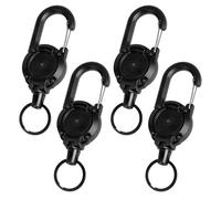 OWLMATE 4 Stücke Schlüsselanhänger Ausziehbar Stahlseil, Einziehbarer Schlüsselanhänger, Schlüsselband Ausziehbar mit 60cm Stahldrahtseil, Ausweishalter Ausziehbar mit Karabiner (Schwarz)