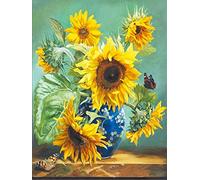 OWN4B Kreuzstich Stickpackungen Vorgedruckt, Blühenden Sonnenblumen In Der Vase Bilder 11CT 14,2x18,1 Zoll DIY Stickpackung Set