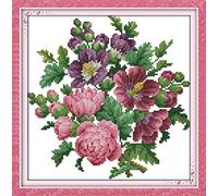 OWN4B Kreuzstich Stickpackungen Vorgedruckt, Blumen erblühen Bilder 11CT 13,8x13,8 Zoll DIY Stickpackung Set