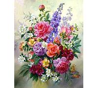 OWN4B Kreuzstich Stickpackungen Vorgedruckt, Bunte Blumen Bilder 11CT 14,2x18,1 Zoll DIY Stickpackung Set