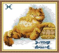 OWN4B Kreuzstich Stickpackungen Vorgedruckt, Fette Katze Bilder 11CT 12,6x10,2 Zoll DIY Stickpackung Set (Katze 7)