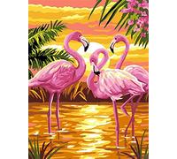 OWN4B Kreuzstich Stickpackungen Vorgedruckt, Flamingos am See bei Sonnenuntergang Bilder 11CT 14,2x18,1 Zoll DIY Stickpackung Set