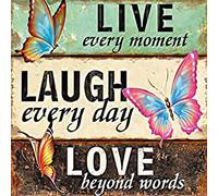 OWN4B Kreuzstich Stickpackungen Vorgedruckt, Leben Lachen Lieben Schmetterling Sätze Bilder 11CT 14,2x14,2 Zoll DIY Stickpackung Set