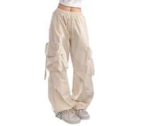 Ownwfeat Cargohose Für Damen, Taschen, Hohe Taille, Baggy-Hose Apricot M