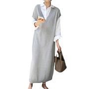 Ownwfeat Casual Winter Oversize Gerade Ärmelloses Pulloverkleid für Frauen Dickes Strickkleid Langes Kleid, 1, Medium