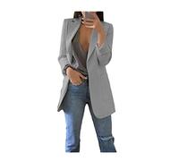 Ownwfeat Damen Blazer Jacke Oversize Langarm Einfarbig Mantel Lose Casual Arbeit Büro Blazer Jacke, hellgrau, 48