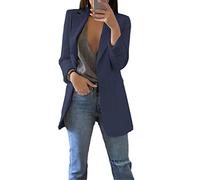 Ownwfeat Damen Blazer Jacke Oversize Langarm Einfarbig Mantel Lose Casual Arbeit Büro Blazer Jacke, navy, 52
