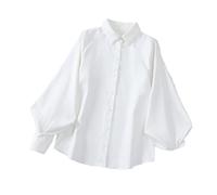 Ownwfeat Damen Bluse Shirts Großer Stehkragen Hemden Büro Arbeit Langarm Bluse, weiß, Small