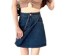 Ownwfeat Damen Denim Rock Chic Patchwork High Waist Rock Hip Wrap A-Linie Plus Size, blau, 52