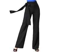 Ownwfeat Damen-Hose Mit Hoher Taille, Weites Bein, Ballsaal-Tanz-Freizeithose Black S