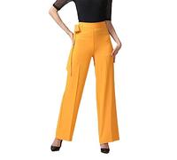 Ownwfeat Damen-Hose Mit Hoher Taille, Weites Bein, Ballsaal-Tanz-Freizeithose Yellow M