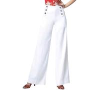 Ownwfeat Damen-Hose Mit Weitem Bein, Zweireihig, Hohe Taille, Lässige Gerade Hose A222 White S