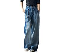 Ownwfeat Damen-Jeans, Weites Bein, Hohe Taille, Knöpfe, Gerade Jeans Blue 32