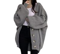 Ownwfeat Damen koreanische Harajuku Cardigan Pullover Herbst Winter Oversize Top, grau, One size